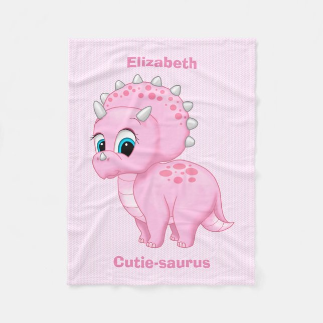 Cute Baby Pink Triceratops Dinosaur Fleece Blanket (Front)