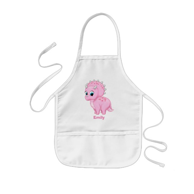 Cute Baby Pink Triceratops Dinosaur Kids Apron (Front)