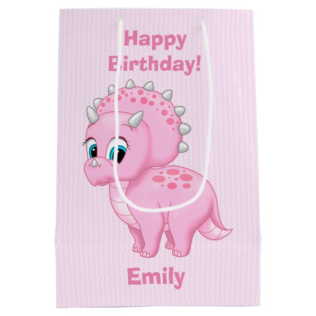Cute Baby Pink Triceratops Dinosaur Medium Gift Bag (Back)