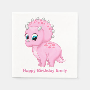 Cute Baby Pink Triceratops Dinosaur Napkin