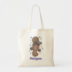Cute baby platypus cartoon illustration tote bag