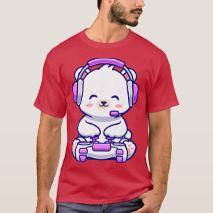 Cute Baby Polar Bear Gaming Cartoon T-Shirt