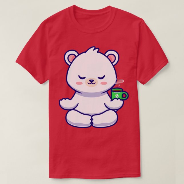 Cute Baby Polar Bear Meditation With Coffee Cup Ca T-Shirt (Design Front)