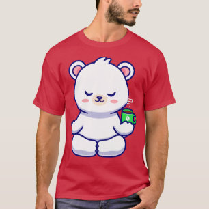 Cute Baby Polar Bear Meditation With Coffee Cup Ca T-Shirt