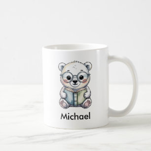 Cute Baby Polar Bear Reading a Book Coffee Mug