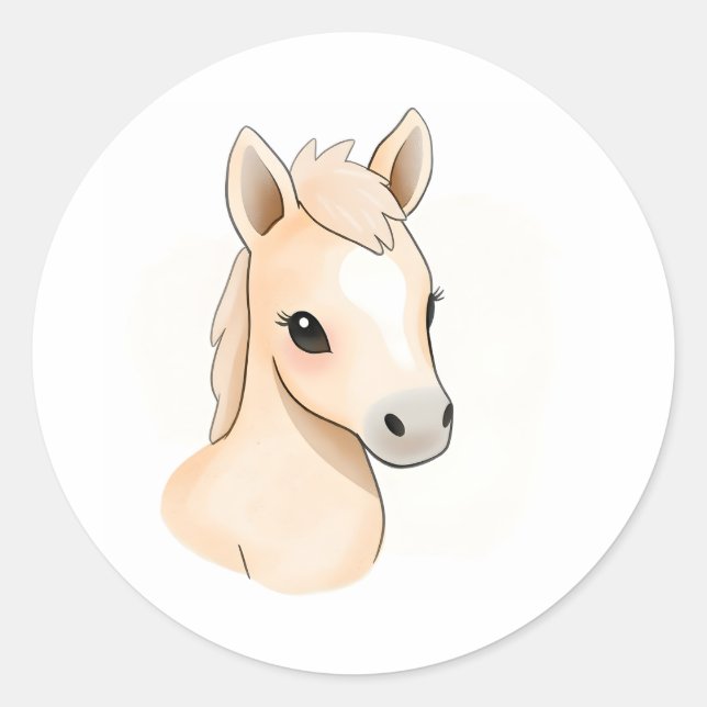 Cute Baby Pony Watercolor Illustration Sticker (Front)