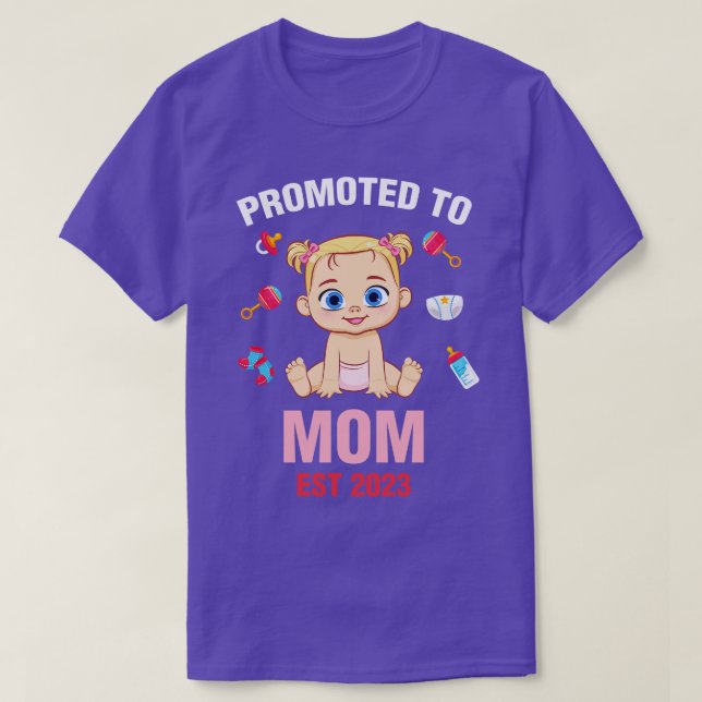 Cute Baby Promoted To Mum Est 2023 Birthday T-Shirt (Design Front)
