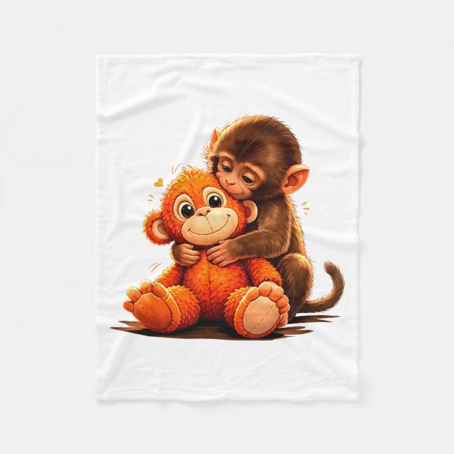 Cute baby punch monkey hugging plush toy  fleece blanket (Front)