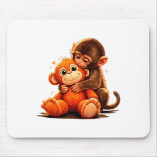 Cute baby punch monkey hugging plush toy mouse mat