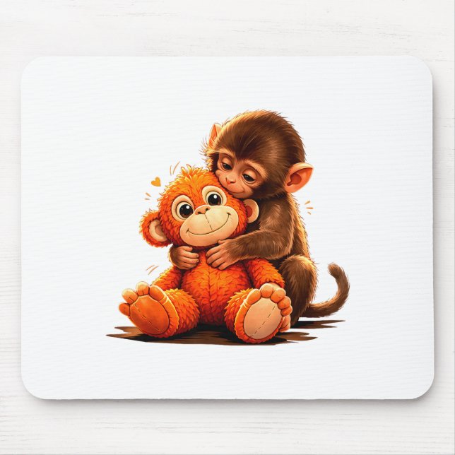 Cute baby punch monkey hugging plush toy  mouse mat (Front)