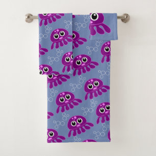 Cute Baby Purple Octopus Pattern Bath Towel Set