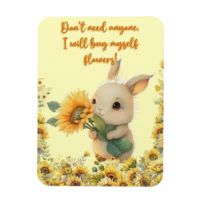 Cute Baby Rabbit Holding Sunflower Flexible Magnet (Vertical)