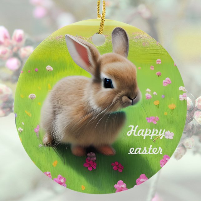 Cute baby rabbit in a flower meadow    ceramic tree decoration (Creator Uploaded)