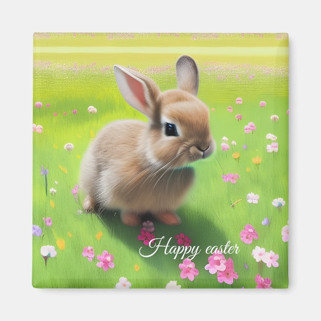 Cute baby rabbit in a flower meadow   magnet (Front)