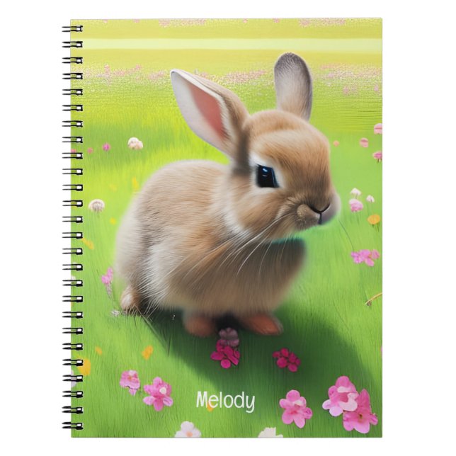 Cute baby rabbit in a flower meadow   notebook (Front)