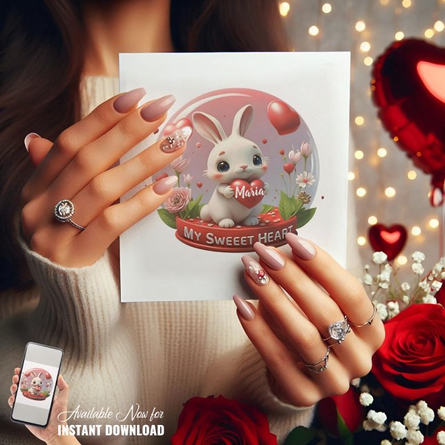 Cute baby Rabbit valentine heart love Card (Creator Uploaded)