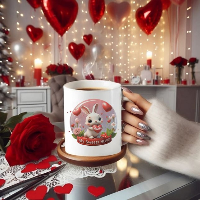 Cute baby Rabbit valentine heart love Coffee Mug (Creator Uploaded)