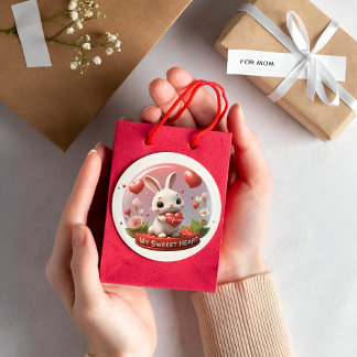 Cute baby Rabbit valentine heart Round Sticker