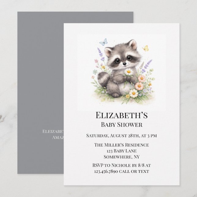 Cute Baby Raccoon Baby Shower Invitation (Front/Back)