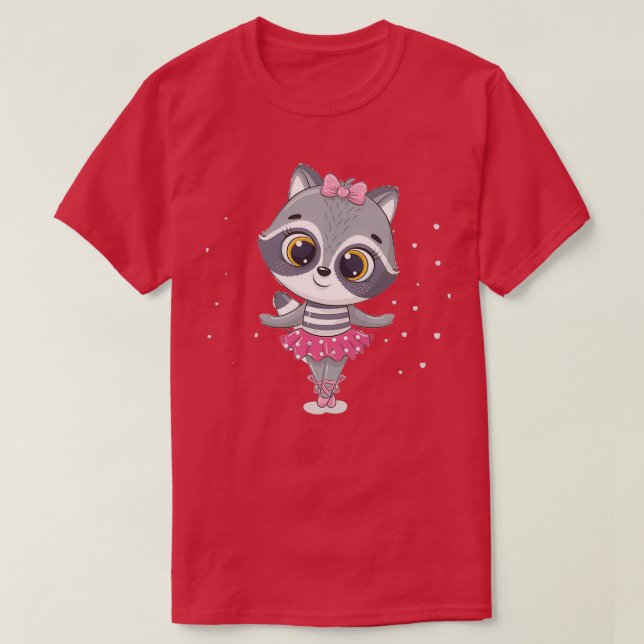 Cute baby raccoon ballerina in a pink skirt Funny  T-Shirt (Design Front)