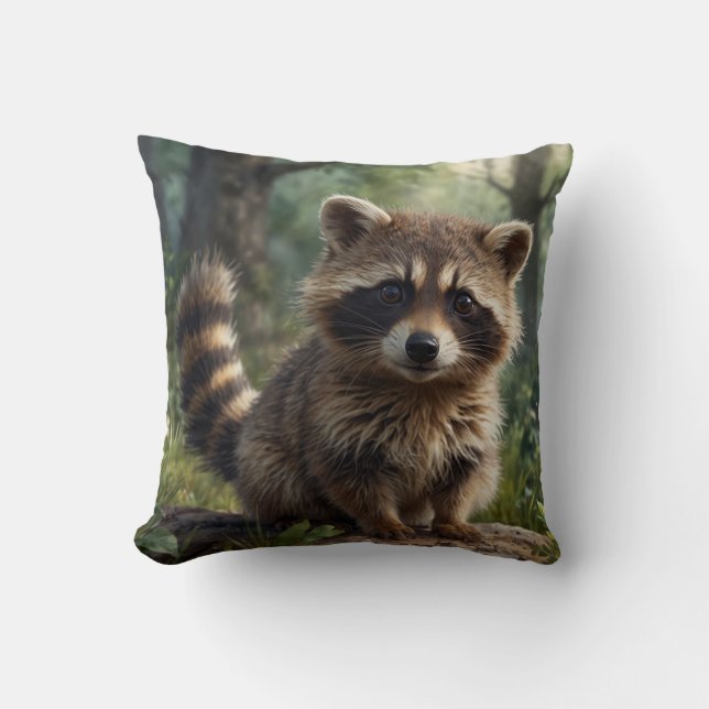 Cute baby raccoon cottage garden  cushion (Front)