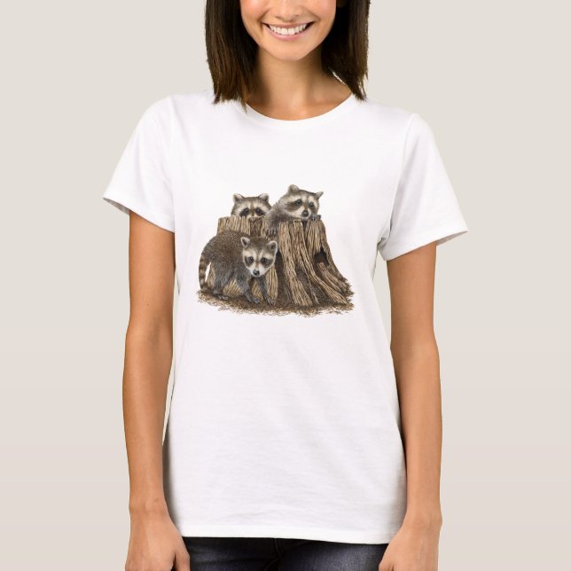Cute Baby Raccoons T-shirt (Front)