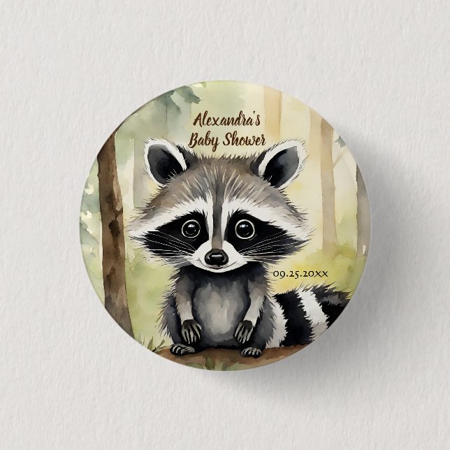 Cute Baby Racoon Gender Neutral Baby Shower 3 Cm Round Badge (Front)