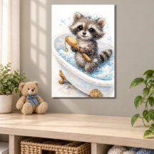 Cute Baby Racoon in Bubble Bath