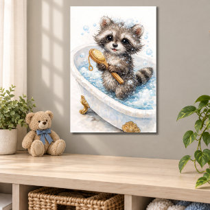 Cute Baby Racoon in Bubble Bath Poster