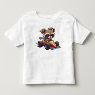 Cute Baby Racoon Race Car Driver Toddler T-Shirt
