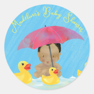 Cute Baby Rain Rubber Ducky’s Umbrella Baby Shower Classic Round Sticker