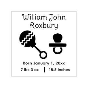 Cute Baby Rattle & Pacifier Birth Announcement #2 Self-inking Stamp