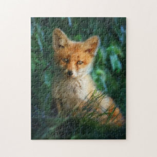 Cute Baby Red Fox in Grass Jigsaw Puzzle