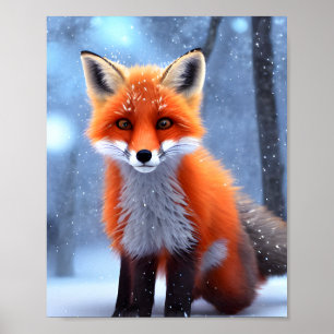 Cute Baby Red Fox in the Snow  Poster