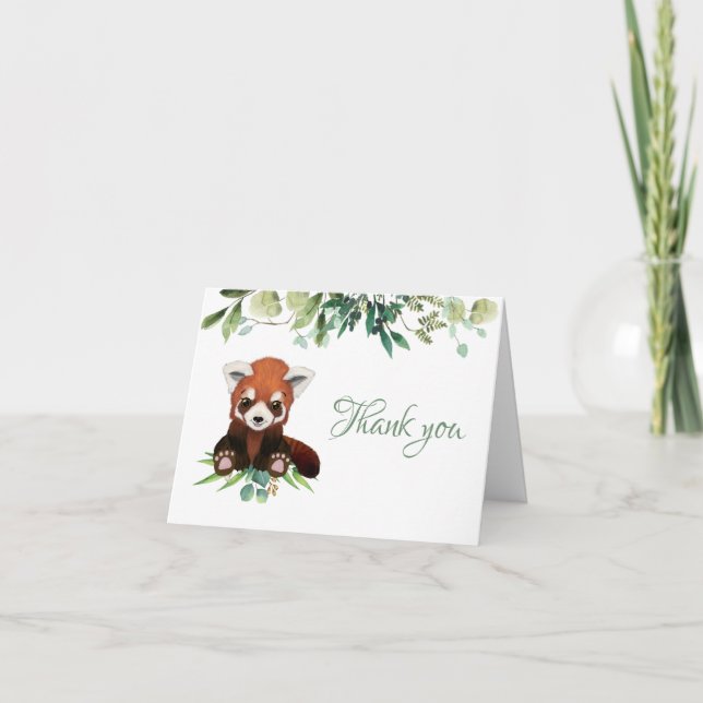 Cute Baby Red Panda Greenery Baby Shower  Thank You Card (Front)