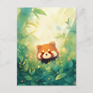 Cute Baby Red Panda in Sunlit Forest Postcard