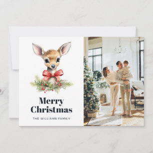Cute Baby Reindeer Botanical Photo Christmas Card