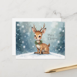 Cute Baby Reindeer Christmas Snowy Winter Magic Postcard