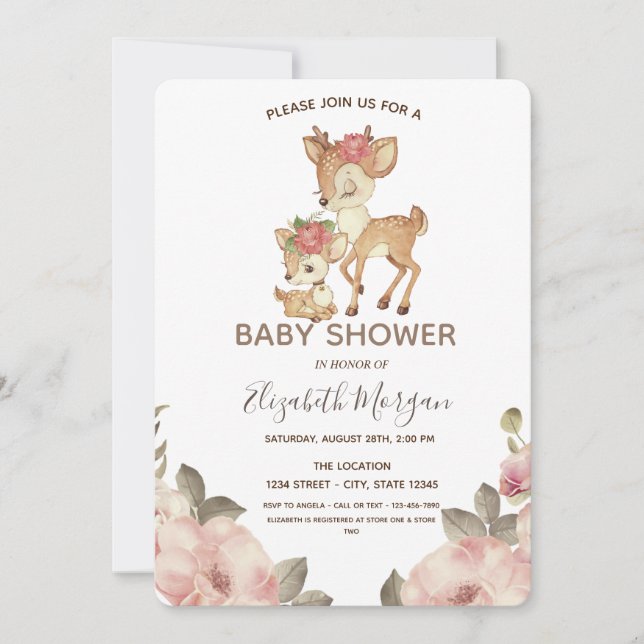 Cute Baby Reindeer Flowers Baby Shower Invitation (Front)