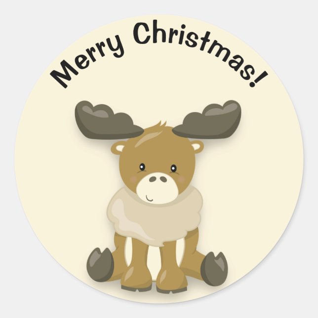 Cute Baby Reindeer Merry Christmas Sticker (Front)