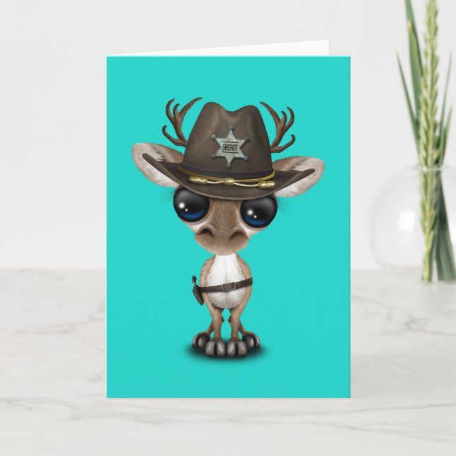 Cute Baby Reindeer Sheriff Holiday Card (Front)