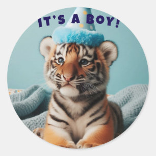 Cute Baby Reveal Boy Blue Baby Tiger Classic Round Sticker