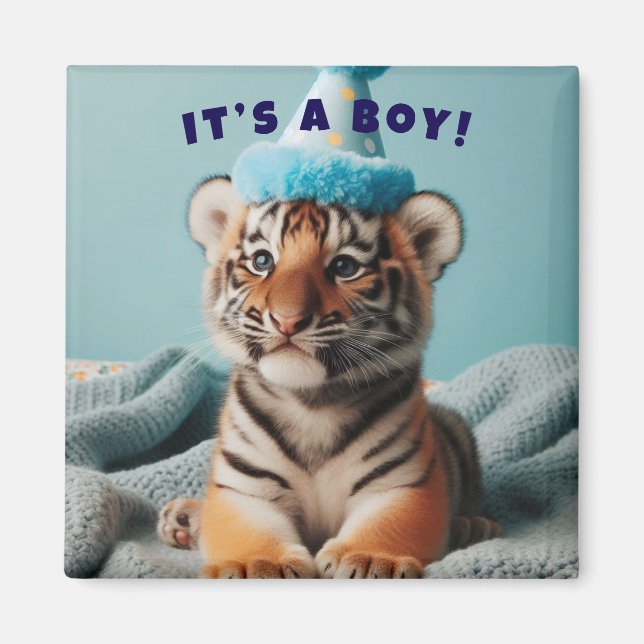 Cute Baby Reveal Boy Blue Baby Tiger Magnet (Front)