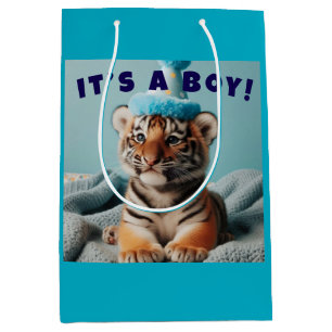 Cute Baby Reveal Boy Blue Baby Tiger Medium Gift Bag