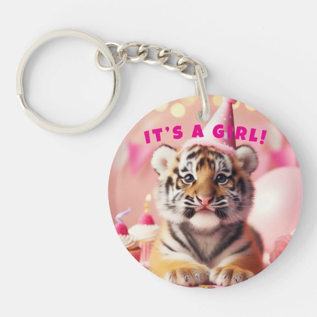Cute Baby Reveal Girl Pink Baby Tiger Key Ring (Front)