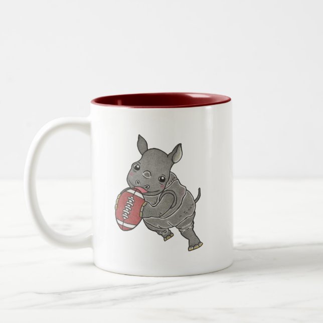 Cute Baby Rhino American Football Name Mug (Left)