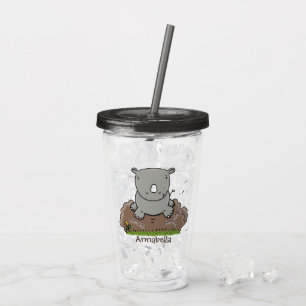 Cute baby rhino cartoon illustration acrylic tumbler