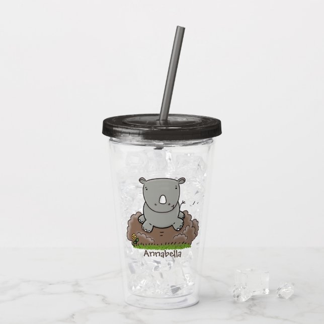 Cute baby rhino cartoon illustration acrylic tumbler (Back Ice)