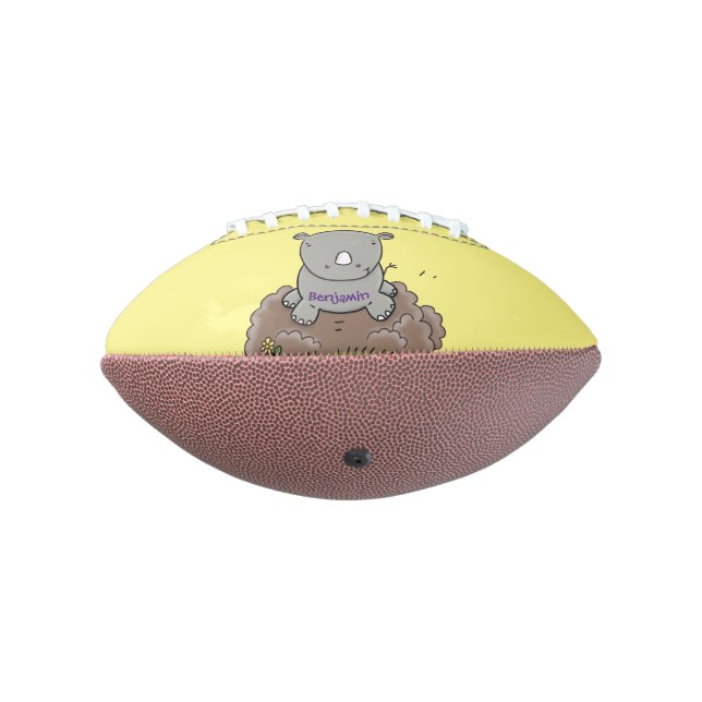 Cute baby rhino cartoon illustration american football (Rotated 270)