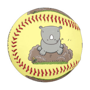 Cute baby rhino cartoon illustration baseball